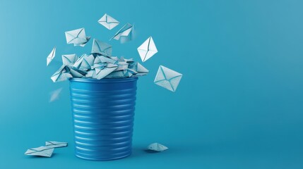 Overflowing Trash Can with Spam Mail Symbolizing Digital Clutter