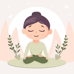 Woman in lotus pose. Pilates, yoga and meditation. Nature and fresh air.