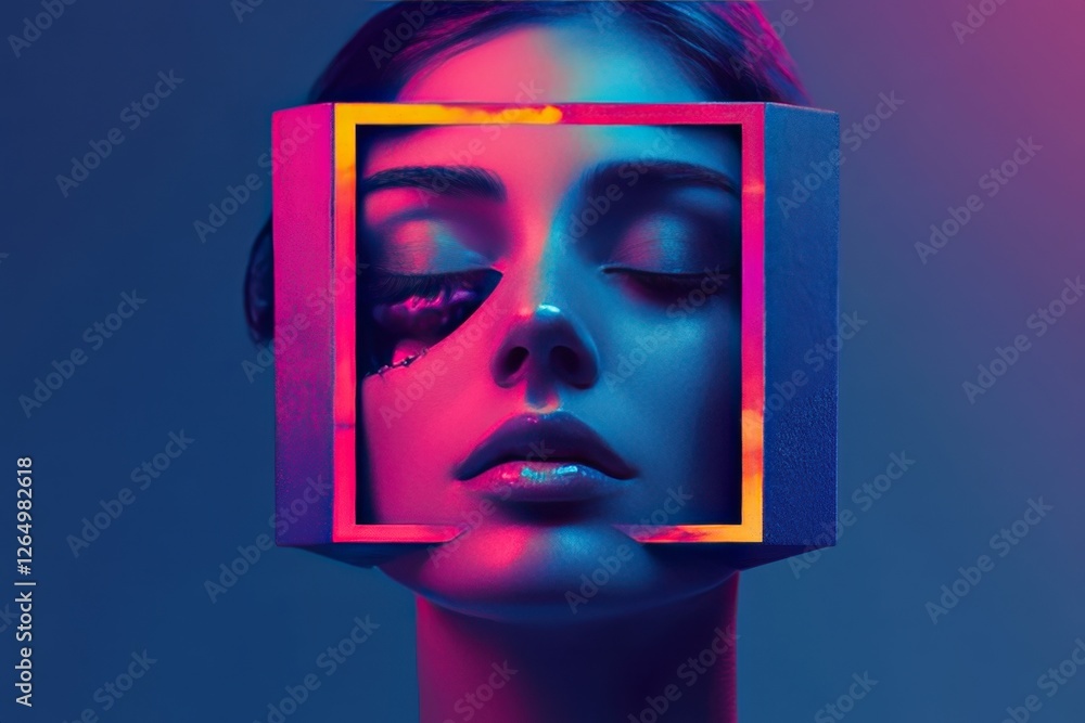 Poster a cube with a face on it