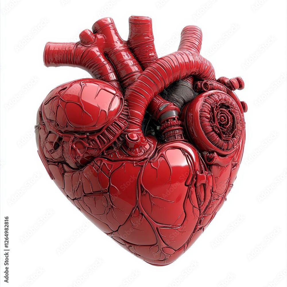 Poster a 3d red heart is depicted in isolation on a white background, created through 3d rendering to resem