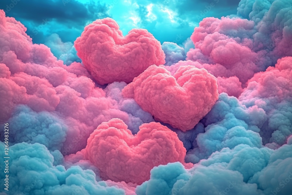 Poster a stunning valentine's day heart appears in the clouds, set against an abstract backdrop created usi