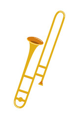Bright yellow trombone resting against a white background in a creative design