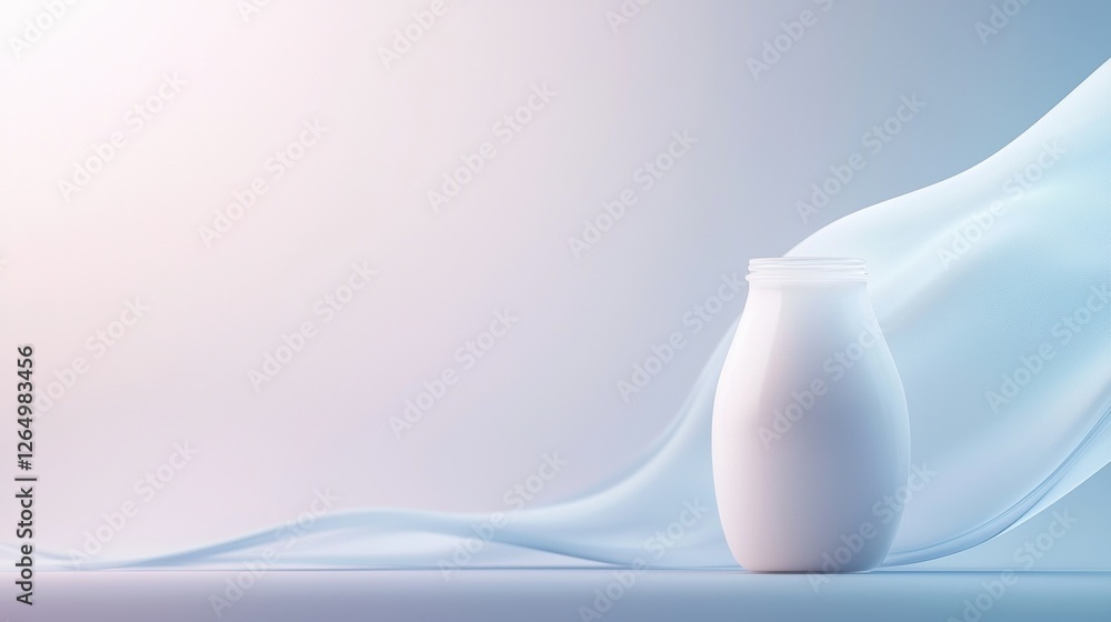 Poster 3d rendering of a white glass jar with a transparent lid. the jar is placed on a light blue backgrou