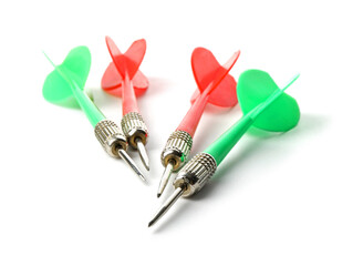 Colorful dart arrows isolated on white. Sports equipment