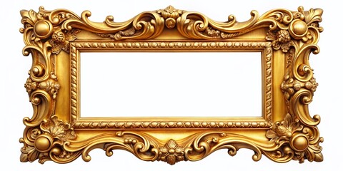 Luxurious Golden Frame, Classic Elegance, Aerial View, White Background Stock Photo