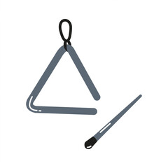 Musical triangle and beater are arranged on a flat surface for percussion practice