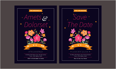 Naklejka premium Wedding Invitation Template. Simple and elegant wedding card template. Design illustration for wedding, vip cover, poster, rsvp modern card.