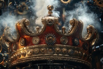 Fototapeta premium A crown with gears and a blue crystal in the center