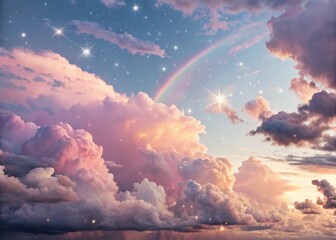 Whimsical pastel rainbow with sparkling stars ai generated