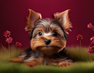 Fototapeta premium Yorkshire Terrier, bordeaux Hintergrund
