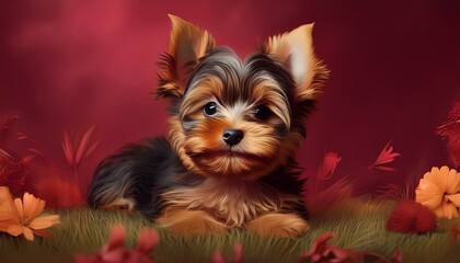 Naklejka premium Yorkshire Terrier, bordeaux Hintergrund