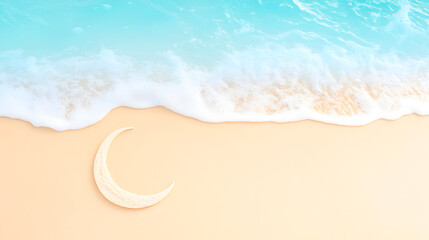 Obraz premium Golden beach with crescent moon impression, crescent shaped by natural sand curves, crescent radiating peaceful tropical mood, crescent reflecting coastal simplicity and charm. Selective focus