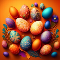 Obraz premium Ostereier, oranger Hintergrund