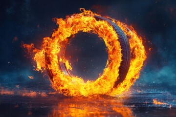 A large fire circle is burning in the middle of a field