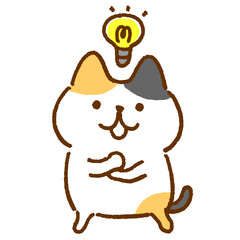 何かを思いつく三毛猫のキャラクターイラスト