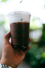 Cold iced Mocha coffee, showing separate in a layer