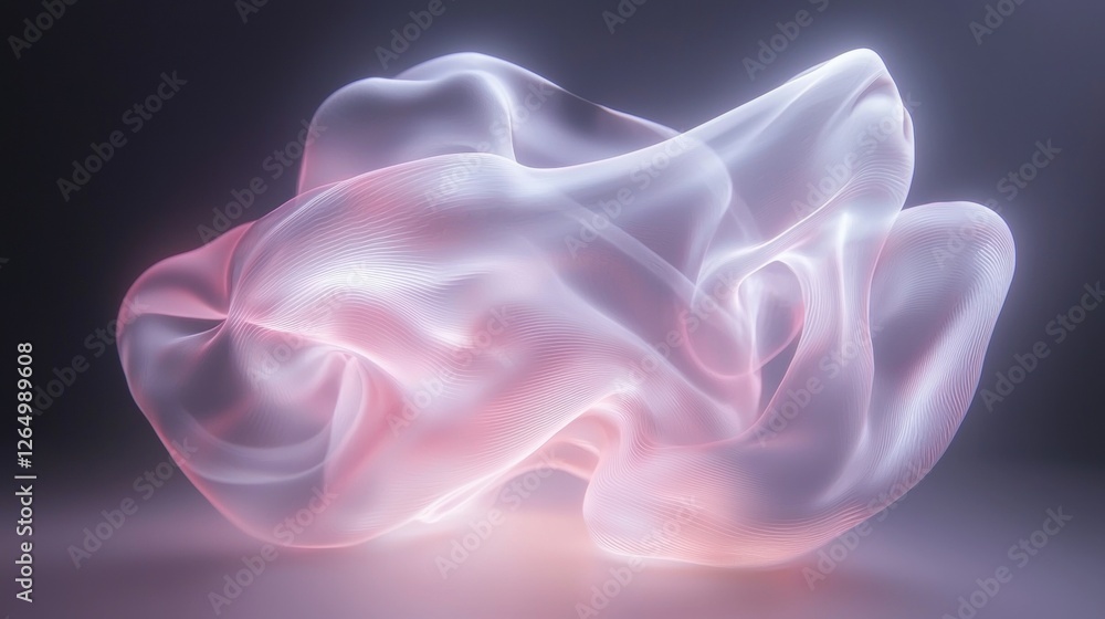 Poster abstract digital art piece that appears to be made up of a series of curved lines and curves. the li