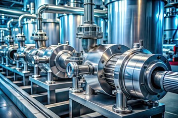 Fototapeta premium Industrial Stainless Steel Pumps & Motors - Food & Beverage