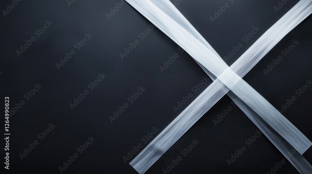 Poster close-up of two crossed lines on a black background. the lines are white and appear to be made of a 
