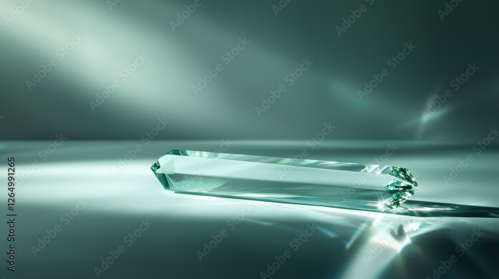 Poster close-up of a single diamond on a reflective surface. the diamond is in the center of the image, wit