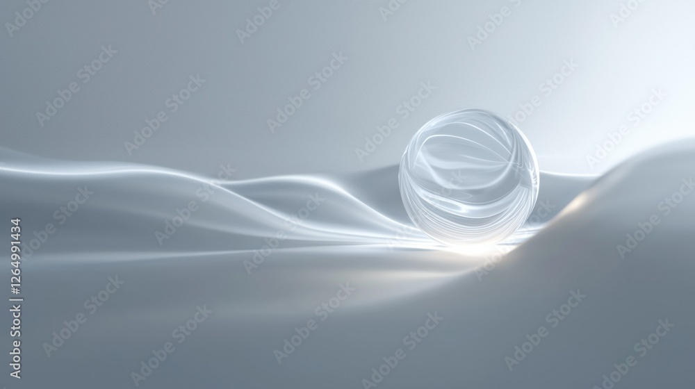 Poster abstract digital art piece with a light blue background. in the center of the image, there is a sphe
