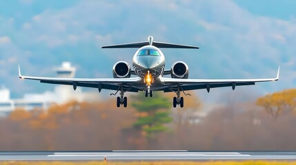 Silver Private Jet Landing on a Runway