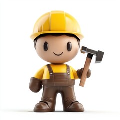 Fototapeta premium A cartoon character in a yellow hard hat holding a hammer