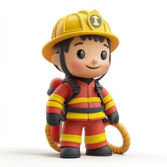 Fototapeta premium A cartoonish fireman with a fire hose in his hand