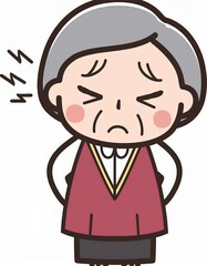 Obraz premium 手を腰に当てる、腰が痛いおばあさんのイラスト。AIで生成