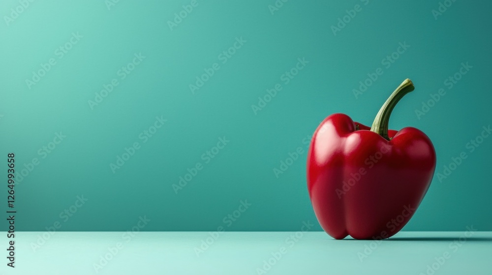 Poster 3d rendering of a red bell pepper on a light blue background. the bell pepper is in the center of th