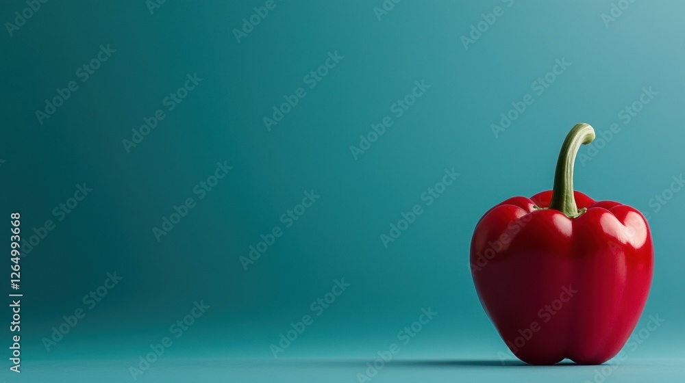 Poster 3d rendering of a red bell pepper on a turquoise background. the bell pepper is in the center of the