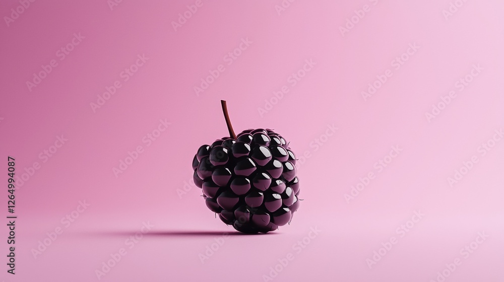 Poster 3d rendering of a single blackberry on a pink background. the blackberry is in the center of the ima