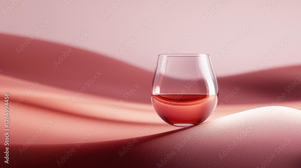 Poster close-up of a glass of red wine on a pink background. the glass is empty and is placed on a white su