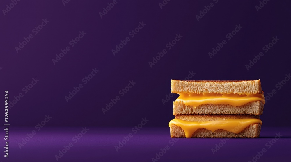 Poster stack of three slices of bread on a purple background. the bread appears to be toasted and has a gol