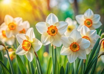 Fototapeta premium Macro Photography of Narcissus Flowers in Spring Garden - Vibrant Floral Background