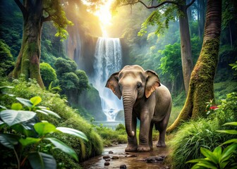Fototapeta premium Little Elephant Adventure - Scenic Landscape Background