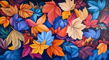 Vibrant Autumn Leaves: A Digital Painting of Colorful Foliage AI Generated