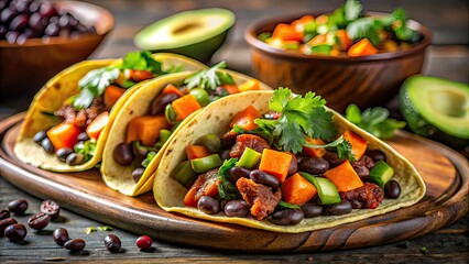 Long Exposure Roasted Sweet Potato & Black Bean Tacos with Avocado - AI Photo