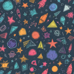 Hand drawn vector stickers, geometric shapes, stars. Collection of funky crayon drawn doodles, geometric shapes, naive lines and primitive figures.