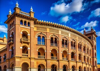 Naklejka premium Madrid Bullring Rooftop: Sunny Blue Sky Candid Shot