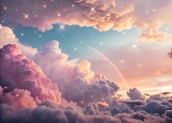 Whimsical pastel rainbow with sparkling stars ai generated