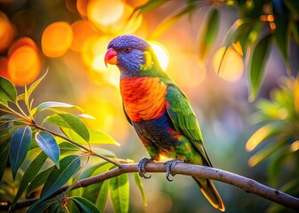 Lorikeet in Sunlight Gum Tree Minimalist AI Art