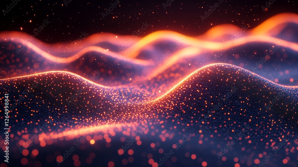 Aufkleber abstract waves of light with sparkling particles in digital space