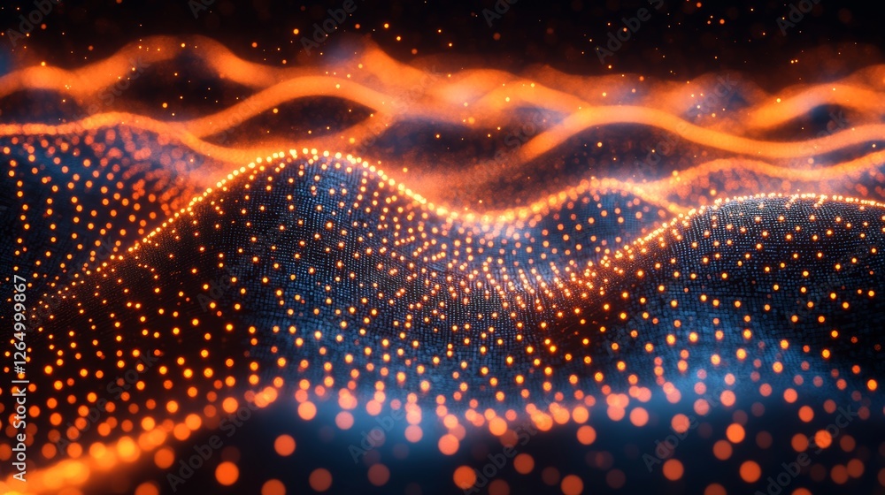 Poster abstract digital waves with glowing particles in dark background
