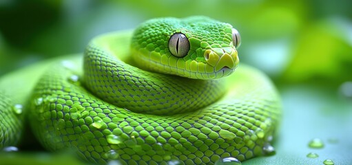 Obraz premium Emerald Green Tree Python: A Close-Up Portrait
