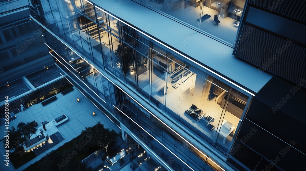 Aufkleber fully automated office building with ai-driven climate control, energy-efficient lighting, and robot