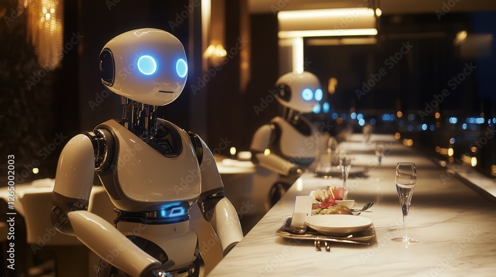 Poster fully automated robotic restaurant with ai-powered chefs and waiters