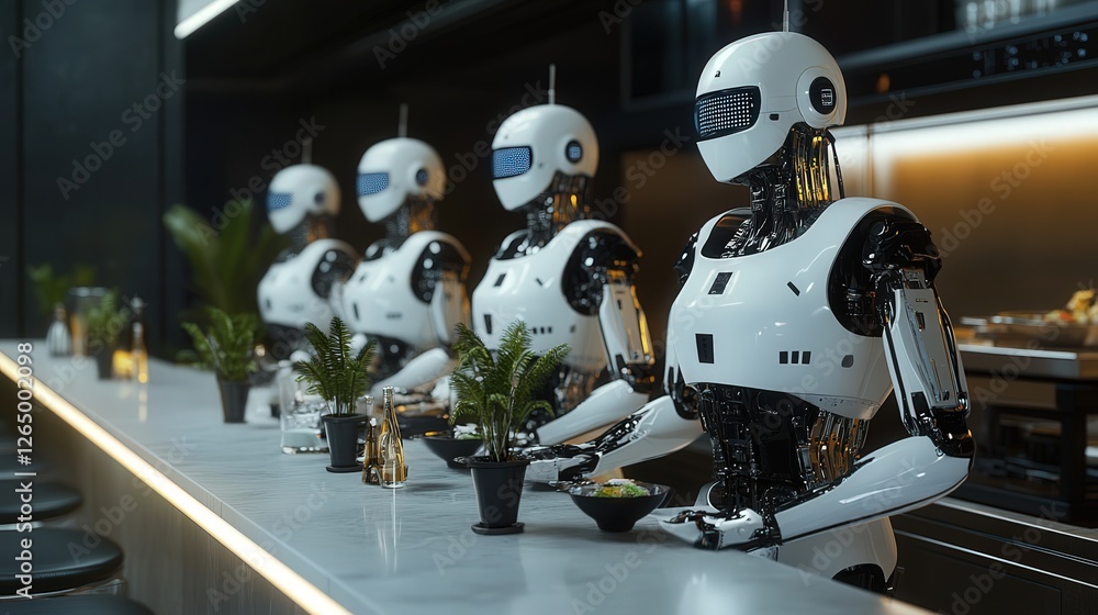 Poster fully automated robotic restaurant with ai-powered chefs and waiters
