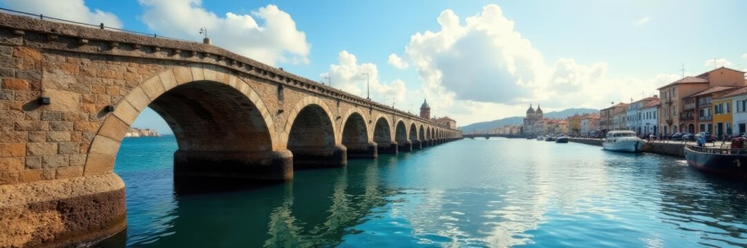 Muelle antiguo con cimientos de piedra y arcos, muelle, ciudad