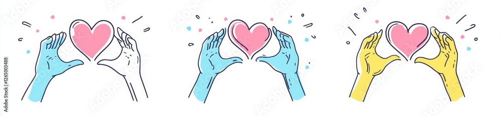 Poster a set of isolated elements on a white background showcases hands making the 